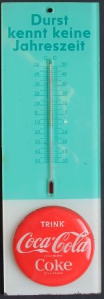 Coca-Cola Thermometer "Durst kennt keine Jahreszeit" 1960 (9622)